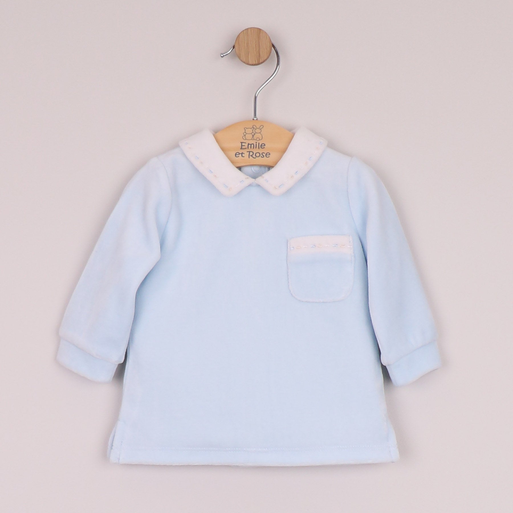 Emile et Rose Boys Mason Velour 2 Piece with Embroidered Trim, Pocket & Leggings with Feet Pale Blue 6519PB – additional c