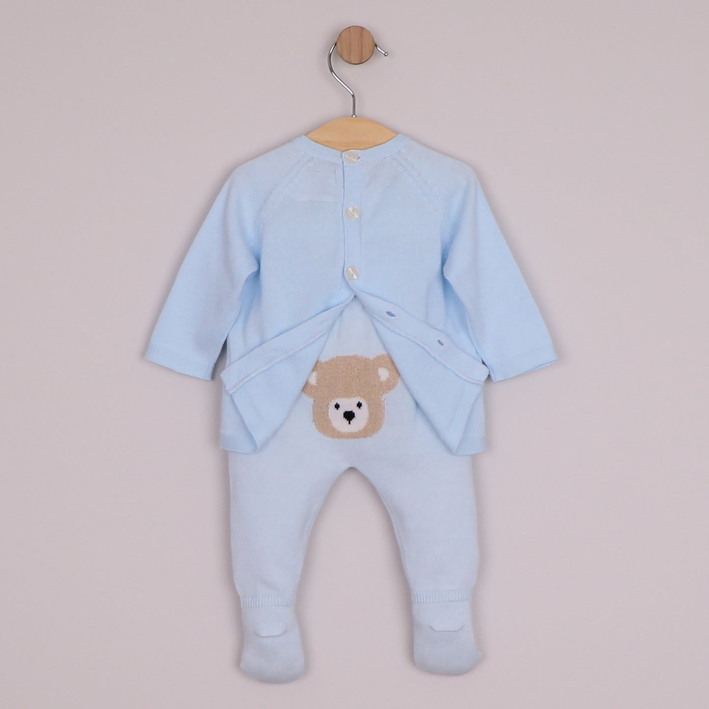 Emile et Rose Boys Marco Knit 2 Piece, Teddy Motif Top, Leggings with Feet & Hat Pale Blue 6520PB – additional c
