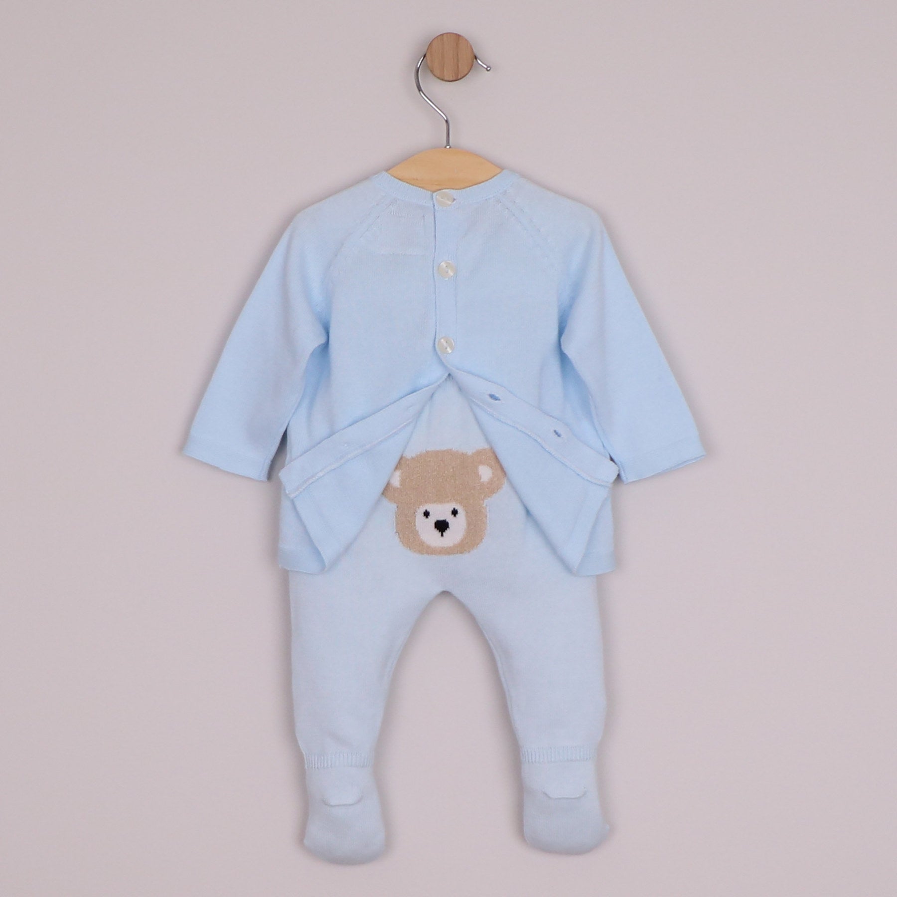 Emile et Rose Boys Marco Knit 2 Piece, Teddy Motif Top, Leggings with Feet & Hat Pale Blue 6520PB – additional c