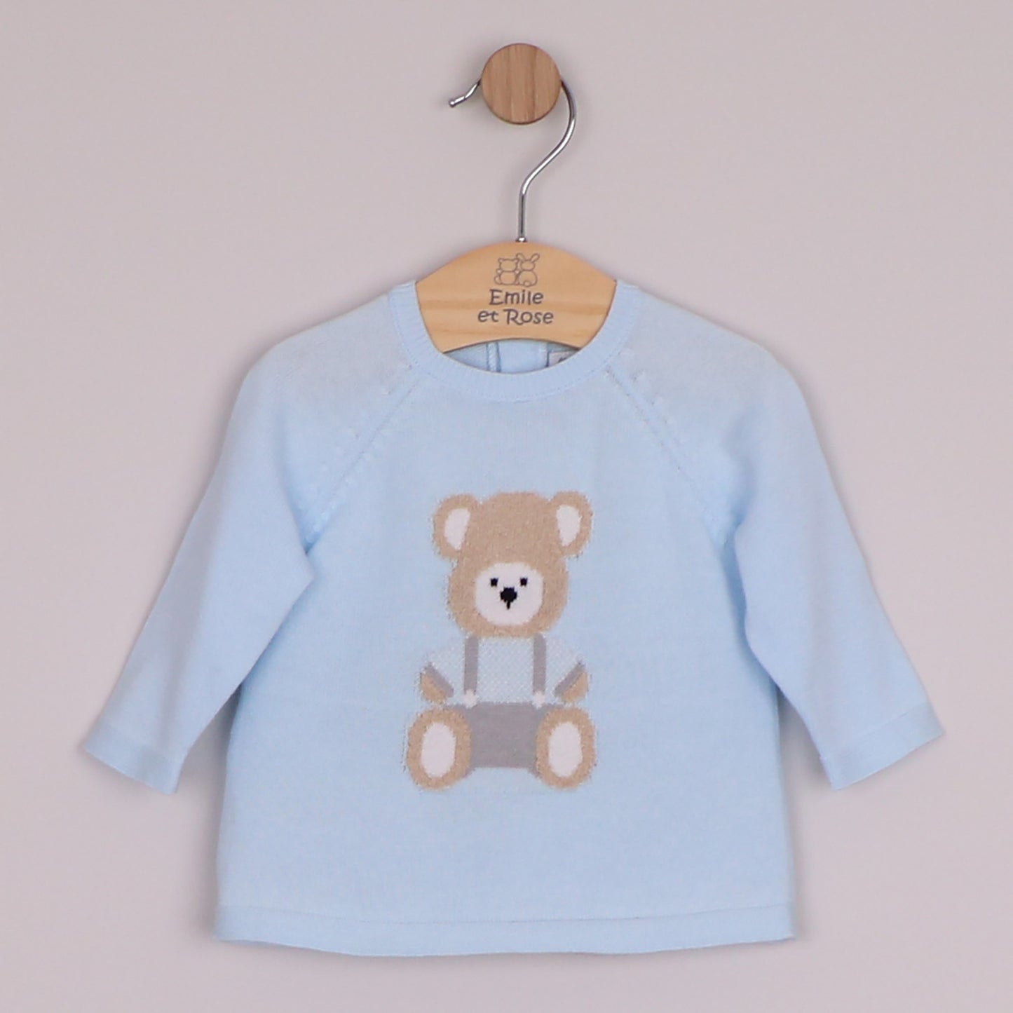 Emile et Rose Boys Marco Knit 2 Piece, Teddy Motif Top, Leggings with Feet & Hat Pale Blue 6520PB – additional d