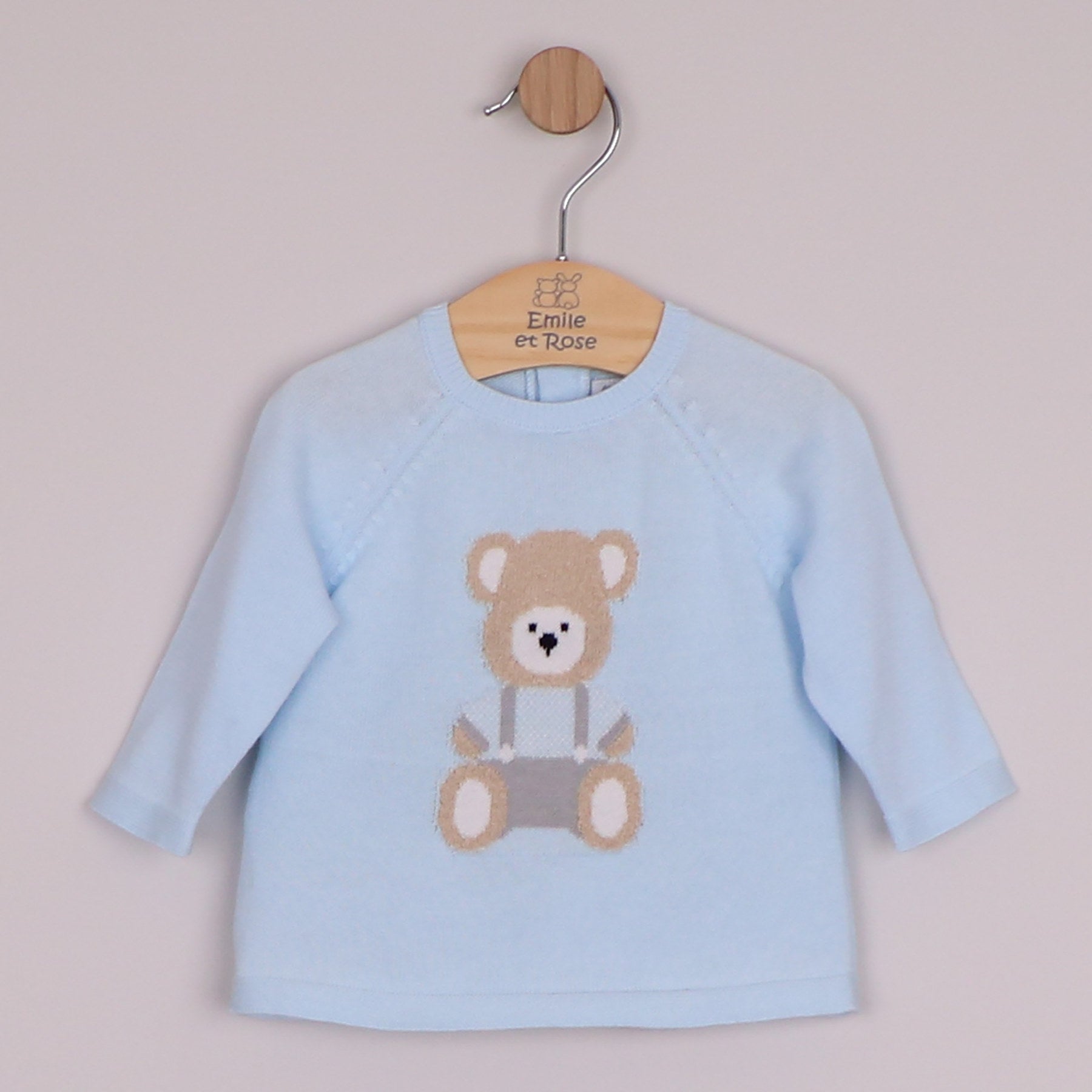 Emile et Rose Boys Marco Knit 2 Piece, Teddy Motif Top, Leggings with Feet & Hat Pale Blue 6520PB – additional d