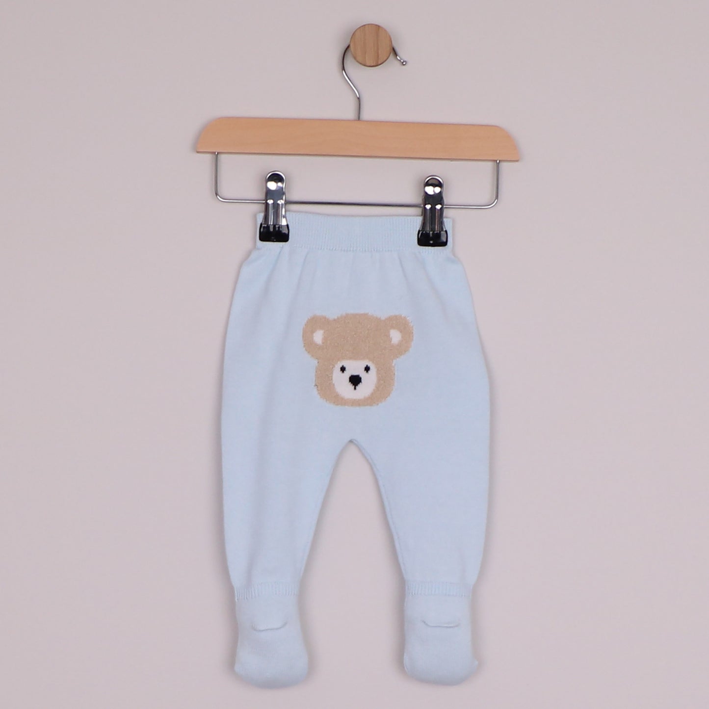 Emile et Rose Boys Marco Knit 2 Piece, Teddy Motif Top, Leggings with Feet & Hat Pale Blue 6520PB – additional f