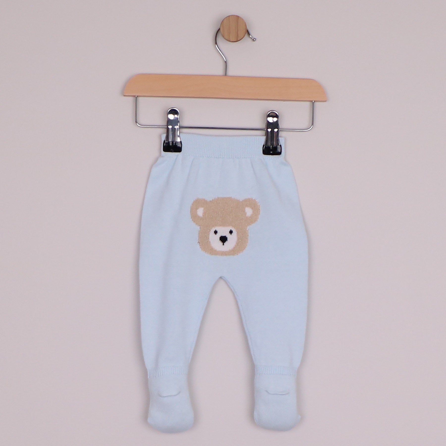 Emile et Rose Boys Marco Knit 2 Piece, Teddy Motif Top, Leggings with Feet & Hat Pale Blue 6520PB – additional f
