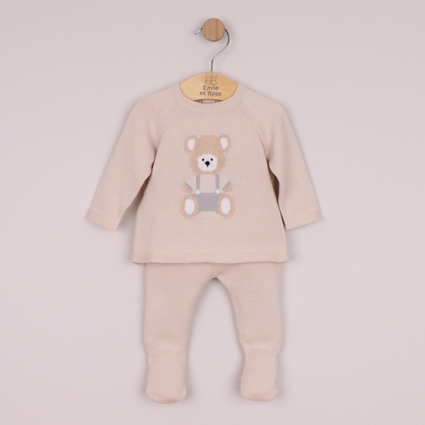 Emile et Rose Boys Marco Knit 2 Piece, Teddy Motif Top, Leggings with Feet & Hat Stone 6520ST – additional h