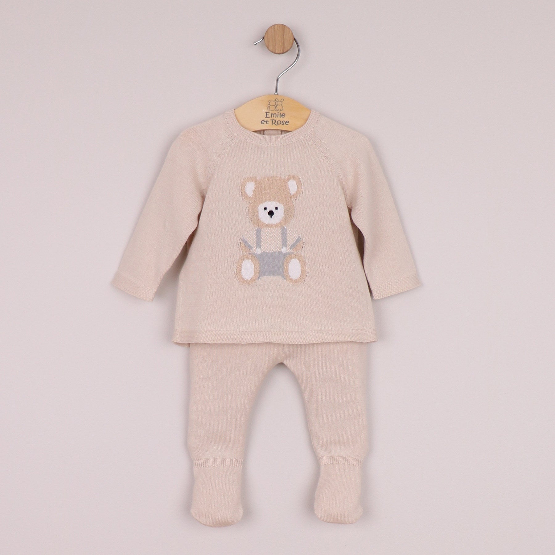 Emile et Rose Boys Marco Knit 2 Piece, Teddy Motif Top, Leggings with Feet & Hat Stone 6520ST – additional h