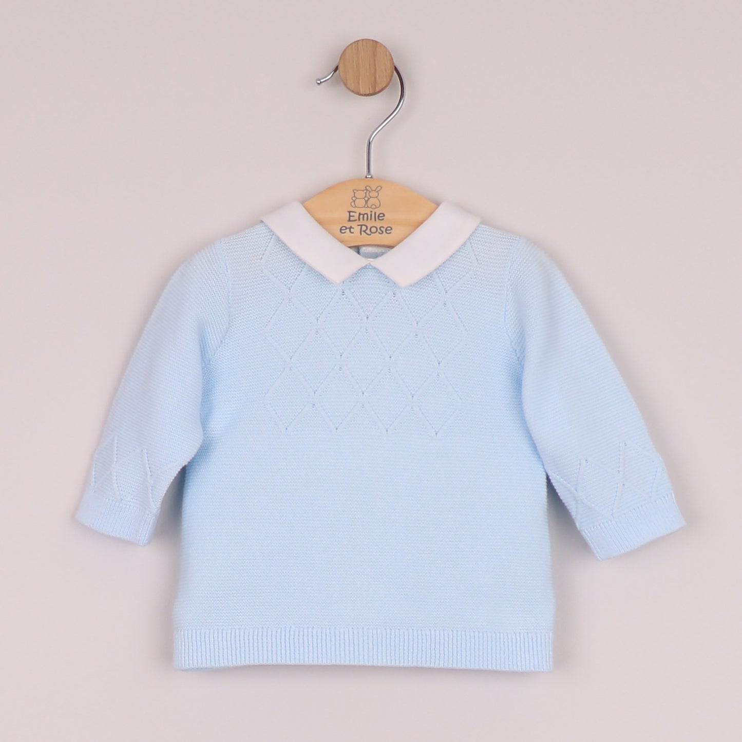 Emile et Rose Boys Malachi Knit 2 Piece Diamond Design At Chest, Sleeve & Leg, Hat Pale Blue 6521PB – additional c