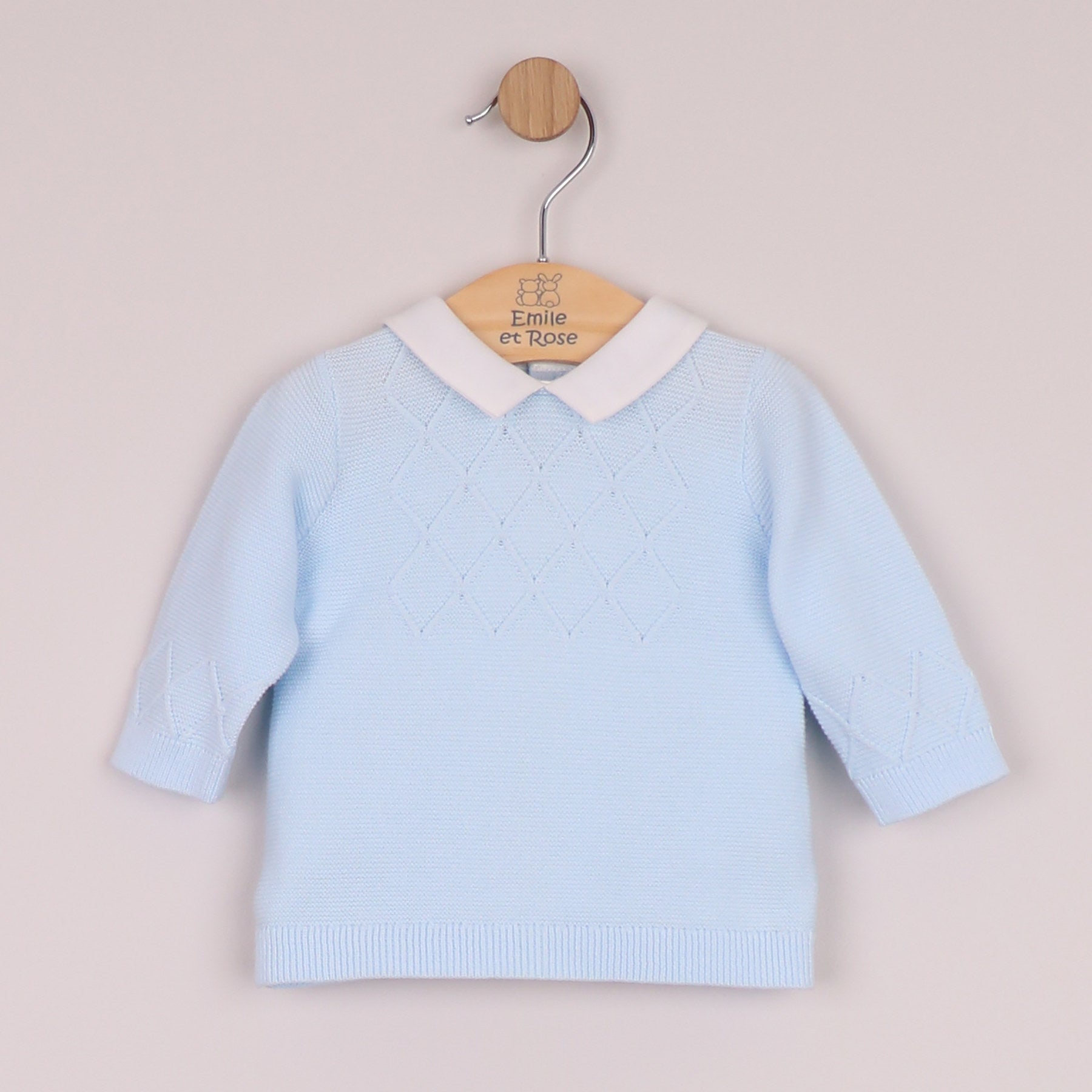 Emile et Rose Boys Malachi Knit 2 Piece Diamond Design At Chest, Sleeve & Leg, Hat Pale Blue 6521PB – additional c