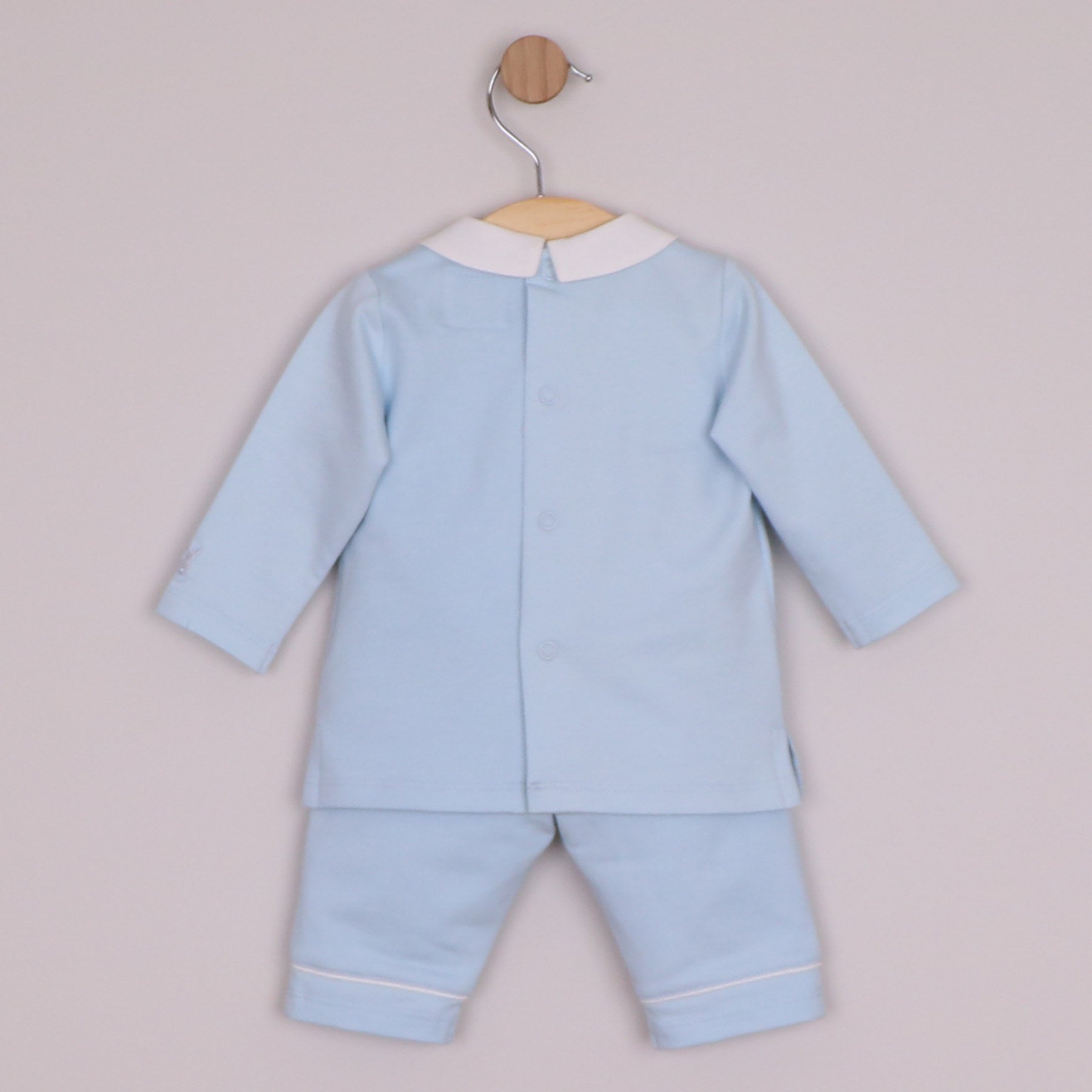 Emile et Rose Boys Mitchell 2 Piece, Pleated Inset Yoke Panel Top & Trousers Pale Blue 6522PB – back