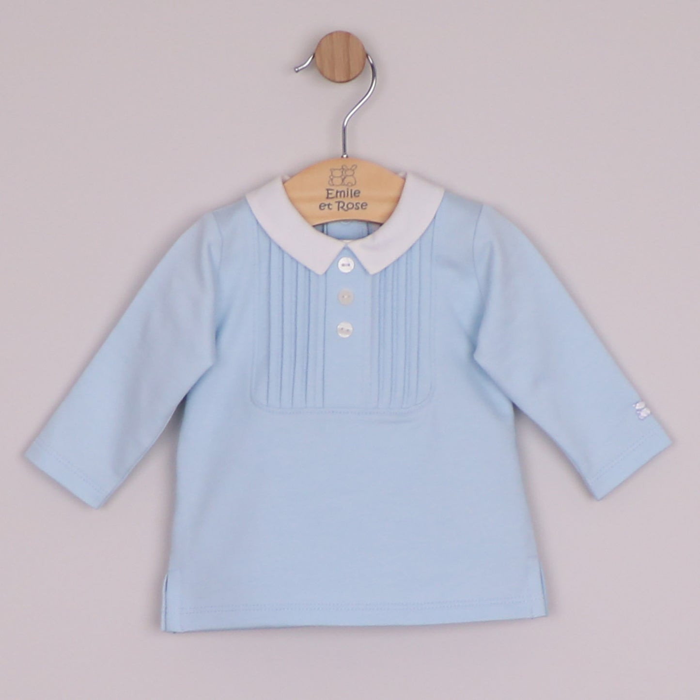 Emile et Rose Boys Mitchell 2 Piece, Pleated Inset Yoke Panel Top & Trousers Pale Blue 6522PB – additional c