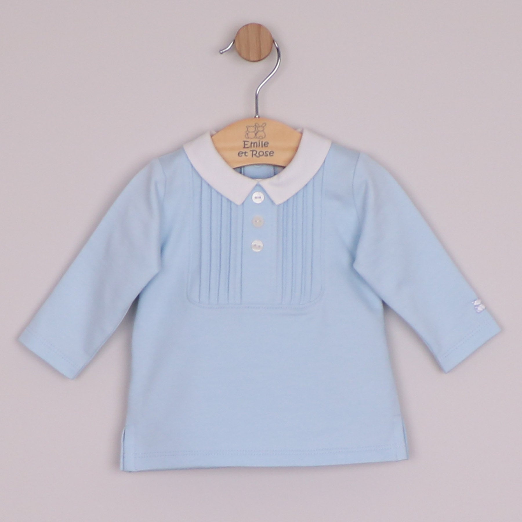 Emile et Rose Boys Mitchell 2 Piece, Pleated Inset Yoke Panel Top & Trousers Pale Blue 6522PB – additional c