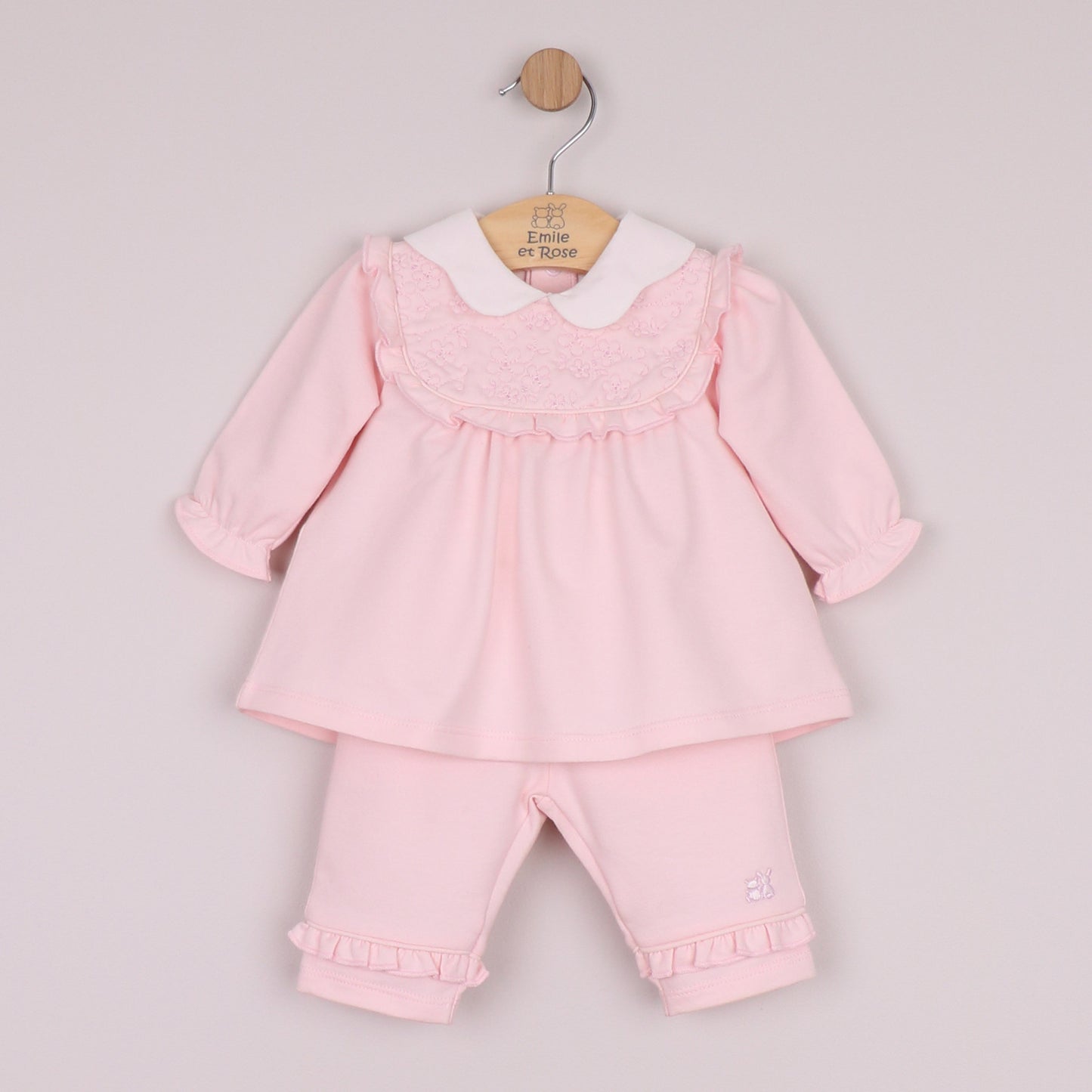 Emile et Rose Girls Macey 2 Piece with Embroidered Inset Panel To Top & Trousers Pale Pink 6524PP – front