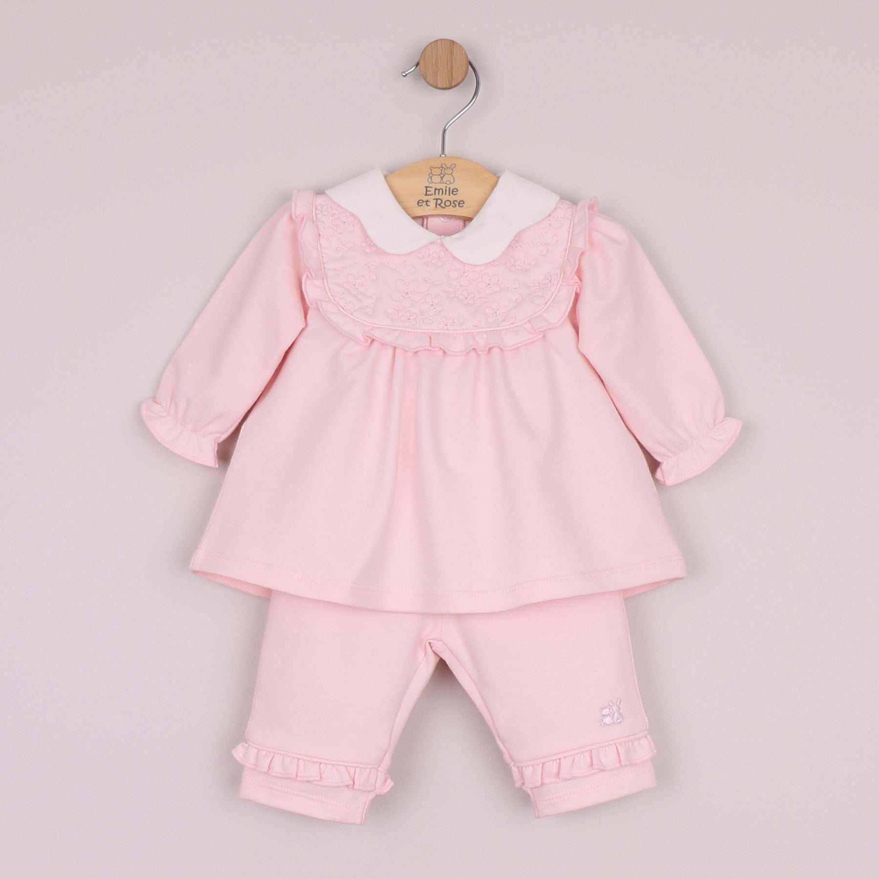 Emile et Rose Girls Macey 2 Piece with Embroidered Inset Panel To Top & Trousers Pale Pink 6524PP – front