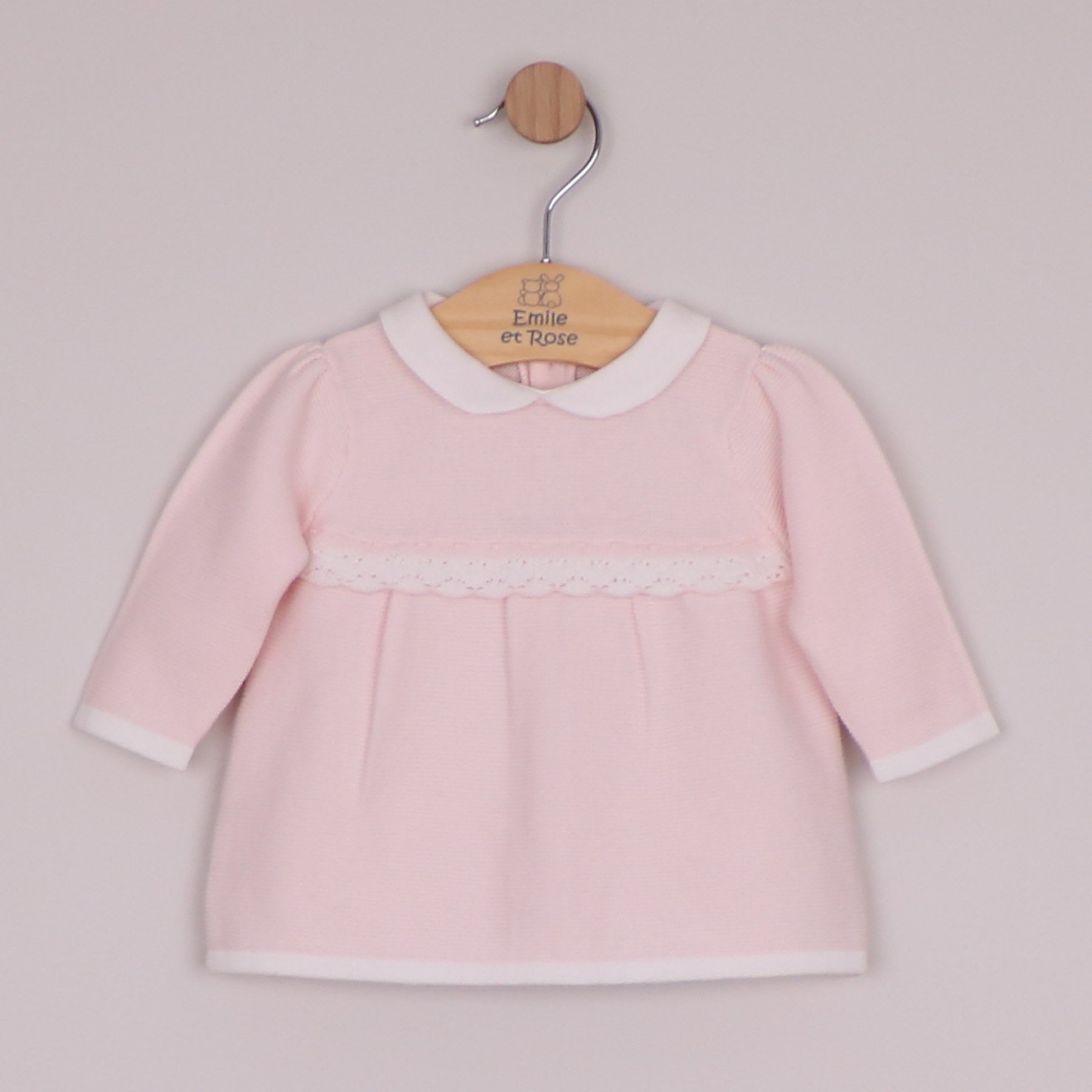 Emile et Rose Girls Melanie Knitted 2 Piece with Crocheted Lace Edge Top & Trouser Pale Pink 6525PP – additional c