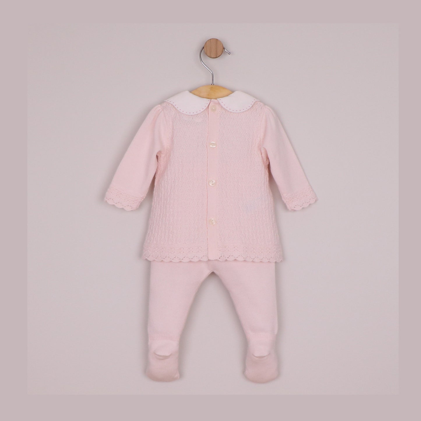 Emile et Rose Girls Minny Knit 2 Piece, Large Embroidered Collar & Leggings with Feet, Hat Pale Pink 6526PP – back