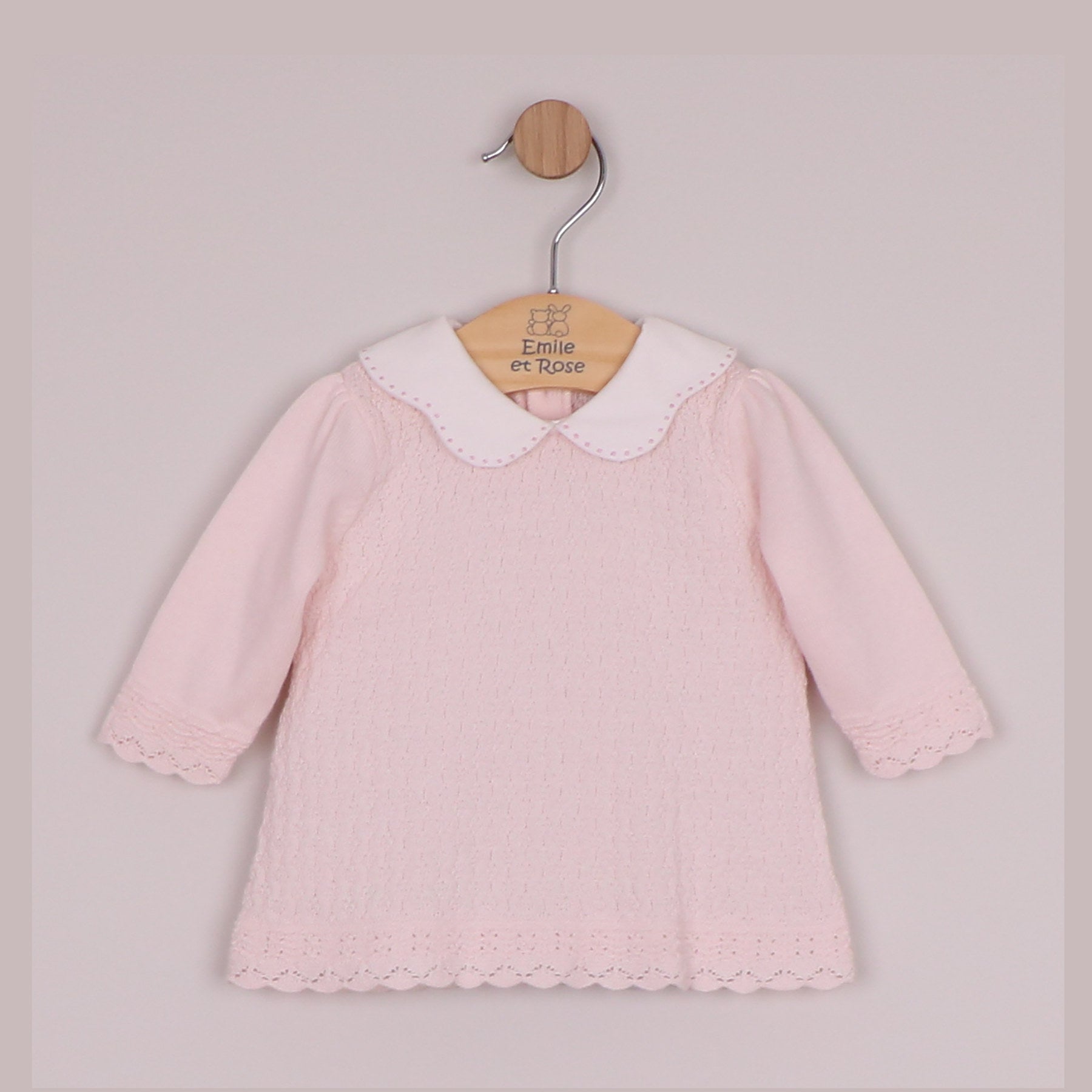 Emile et Rose Girls Minny Knit 2 Piece, Large Embroidered Collar & Leggings with Feet, Hat Pale Pink 6526PP – additional c