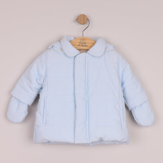Emile et Rose Boys Neil Microfibre Jacket, Detachable Hood & Mitts Pale Blue 9286PB – front