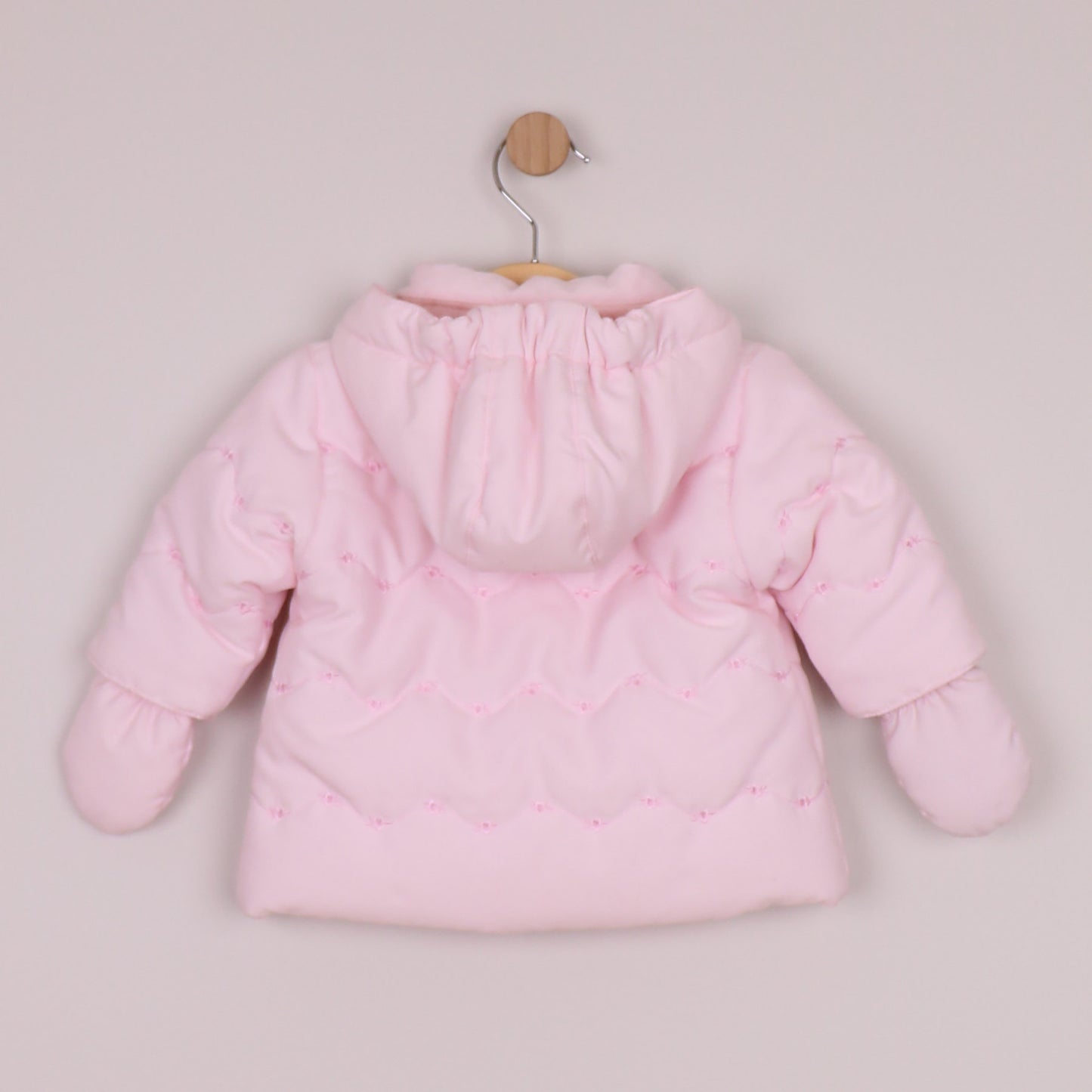 Emile et Rose Girls Carly Microfibre Jacket, Flower Embroidered Pockets & Mitts Pale Pink 9327PP – back