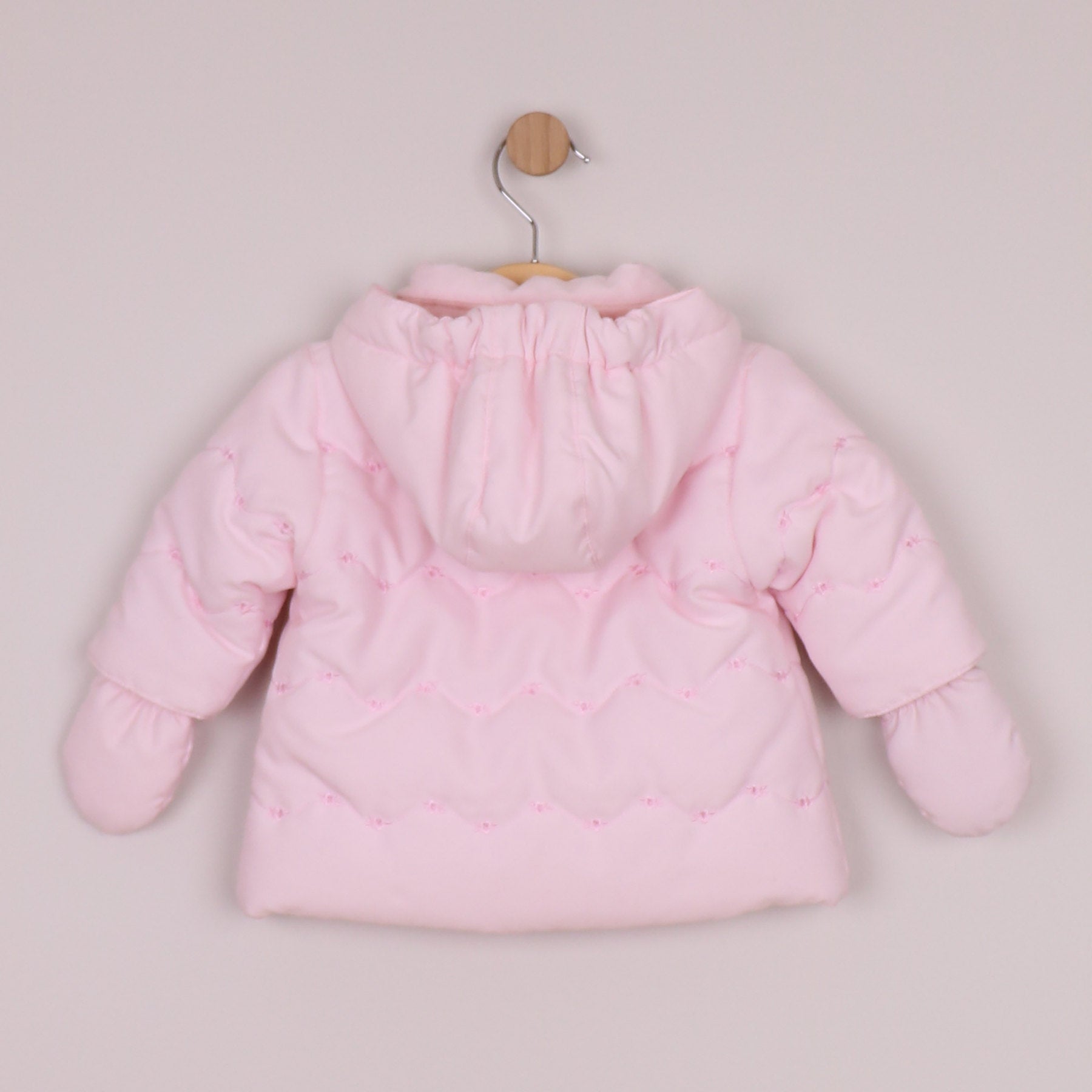 Emile et Rose Girls Carly Microfibre Jacket, Flower Embroidered Pockets & Mitts Pale Pink 9327PP – back