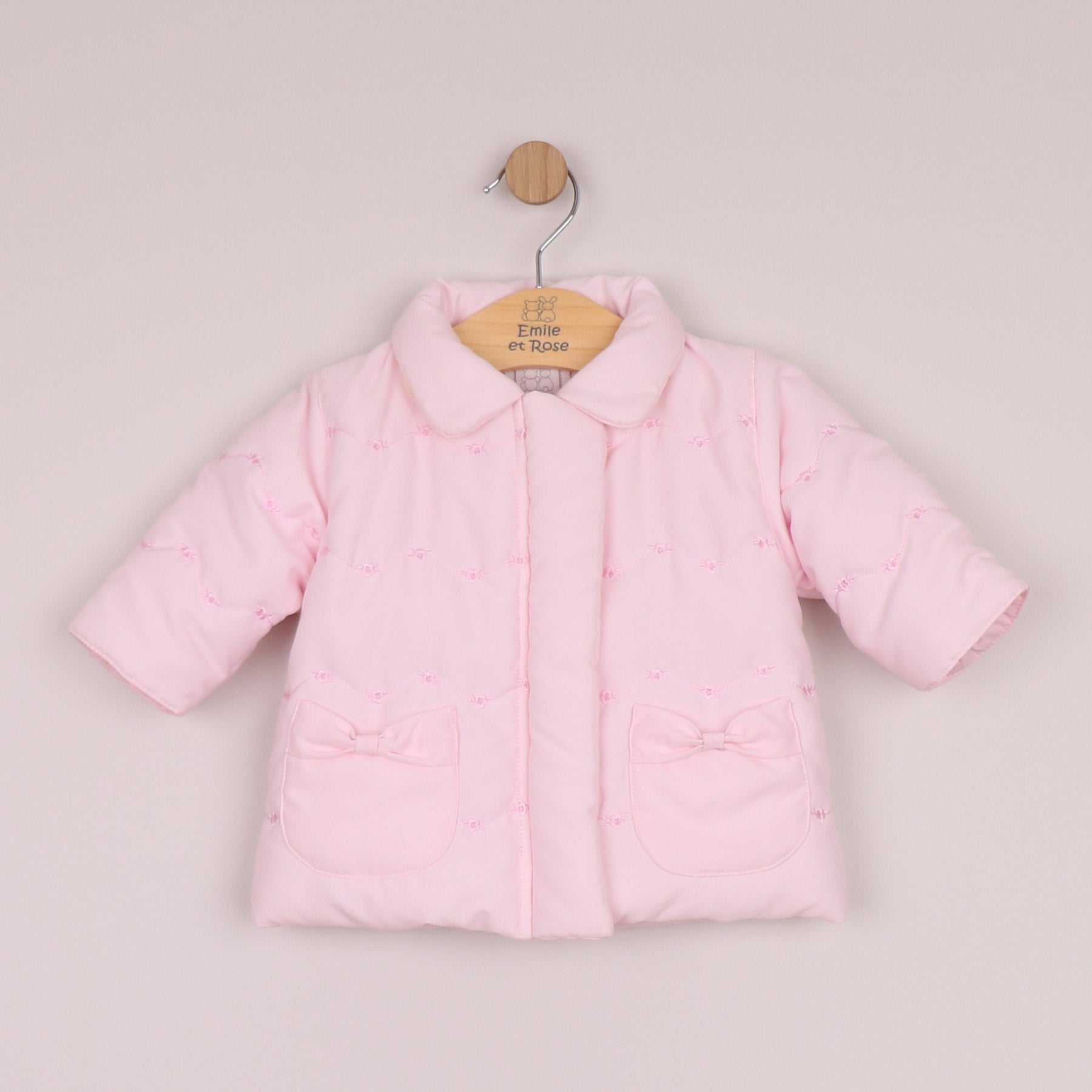 Emile et Rose Girls Carly Microfibre Jacket, Flower Embroidered Pockets & Mitts Pale Pink 9327PP – additional c