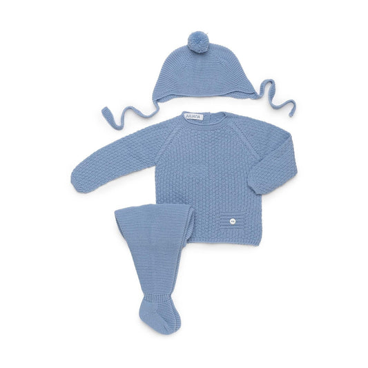 Juliana Boys Knitted 3 Piece Baby Set with Pocket Detail Sky Blue 26548 - image 1