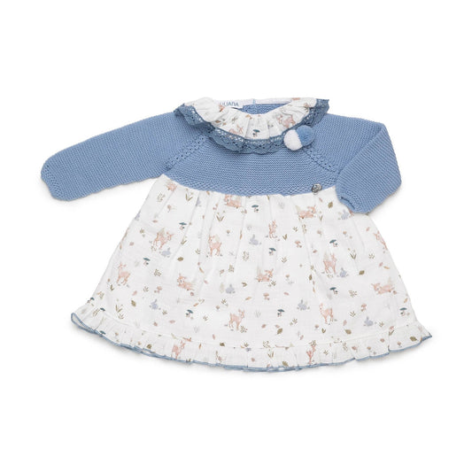 Juliana Girls Dress with Knitted Bodice and Animal Print Fabric Skirt Sky Blue 26647 - image 1