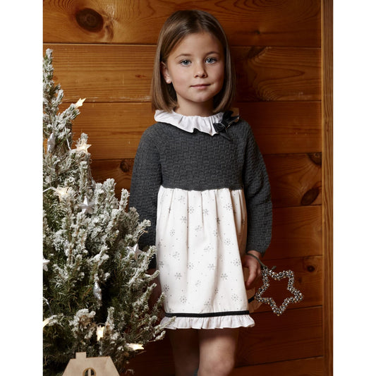 Juliana Girls Dress with Knitted Bodice and Star Print Fabric Skirt Anthracite 26648 - image 1