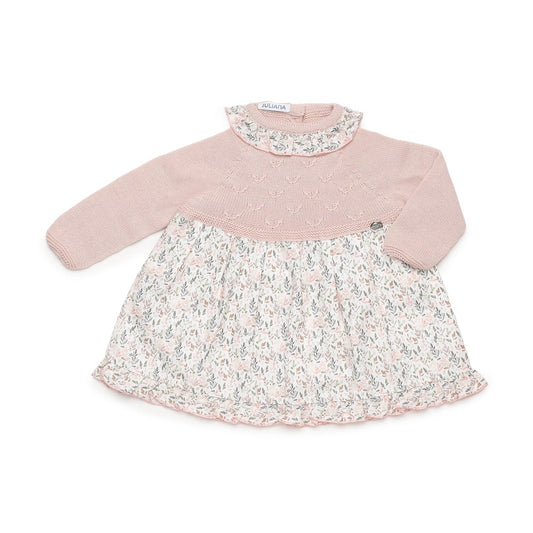 Juliana Girls Dress with Knitted Bodice and Sprig Print Fabric Skirt Pale Pink 26656 - image 1