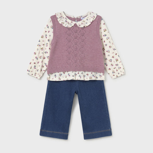 Mayoral Attached Vest Pants Set Violet Mix 2536 – front