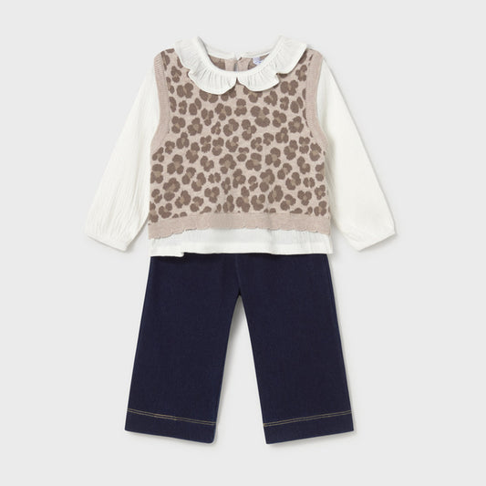 Mayoral Attached Vest Pants Set Walnut 2536 – front