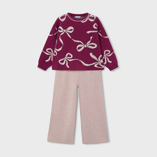 Mayoral Long Knit Trousers Set Raspberry 4527 – front