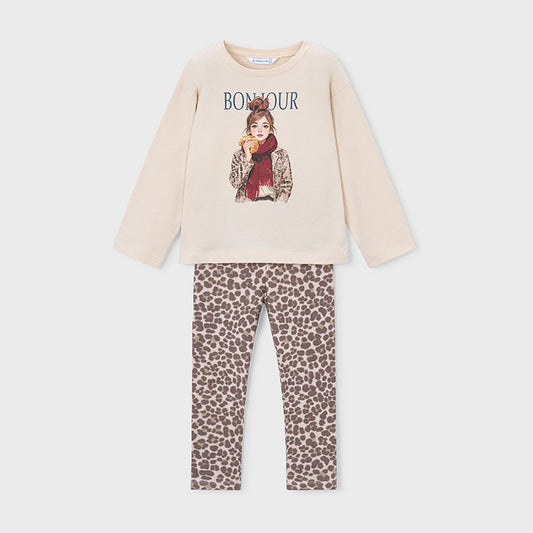 Mayoral Printed Knit Leggings Set Chestnut 4734 – front