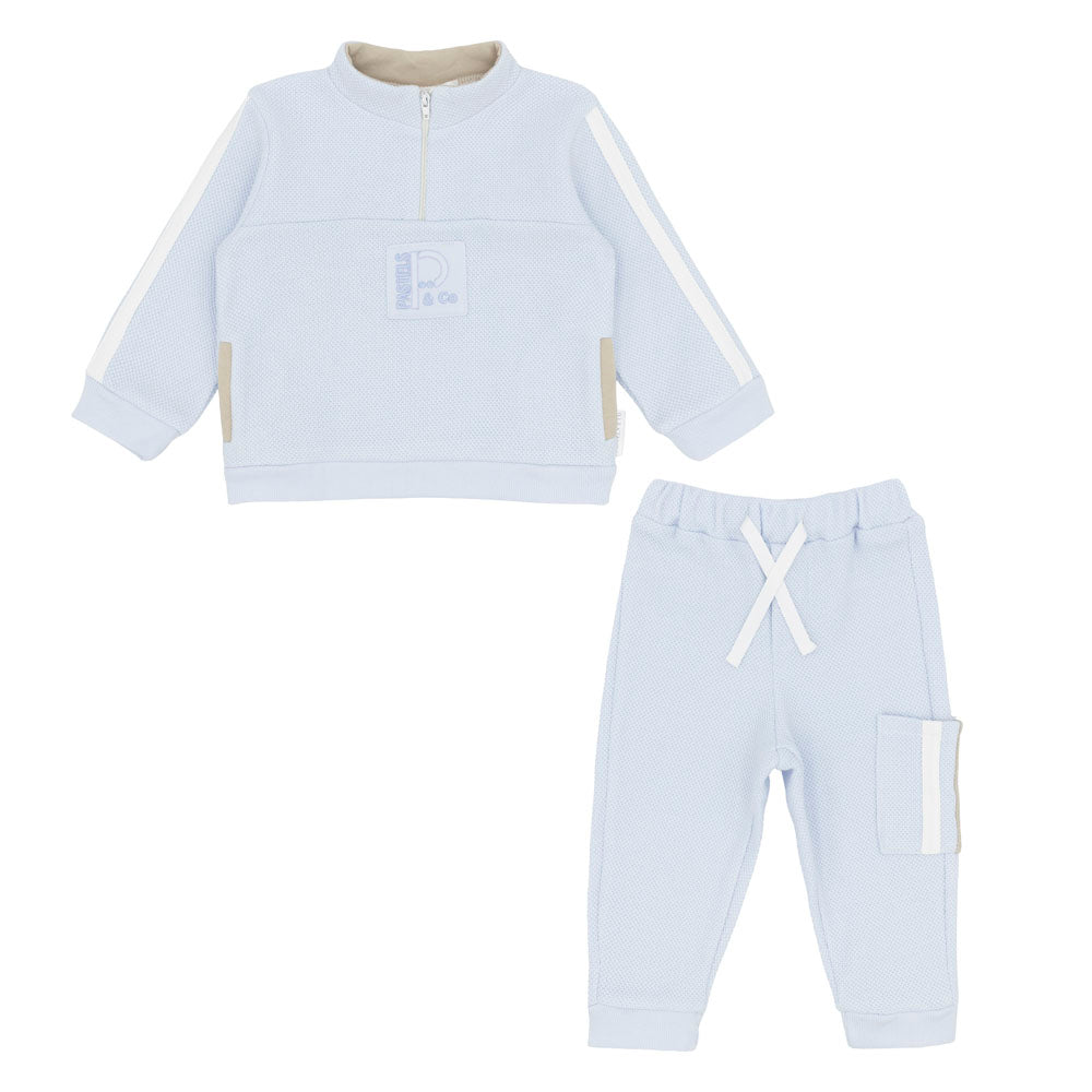 Pastels & Co Boys Eric Quarter Zip with Jogger Blue/Beige PA-10-06B – front view