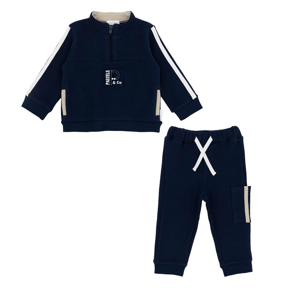 Pastels & Co Boys Eric Quarter Zip with Jogger Navy/Beige PA-10-06B – front view