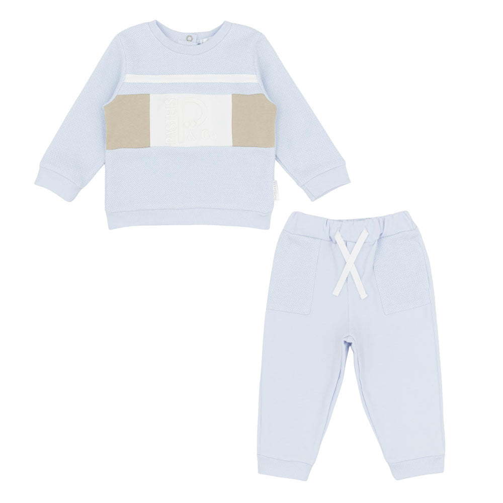 Pastels & Co Boys Adam Round Neck Jogger Blue/Beige PA-10-06D – front view