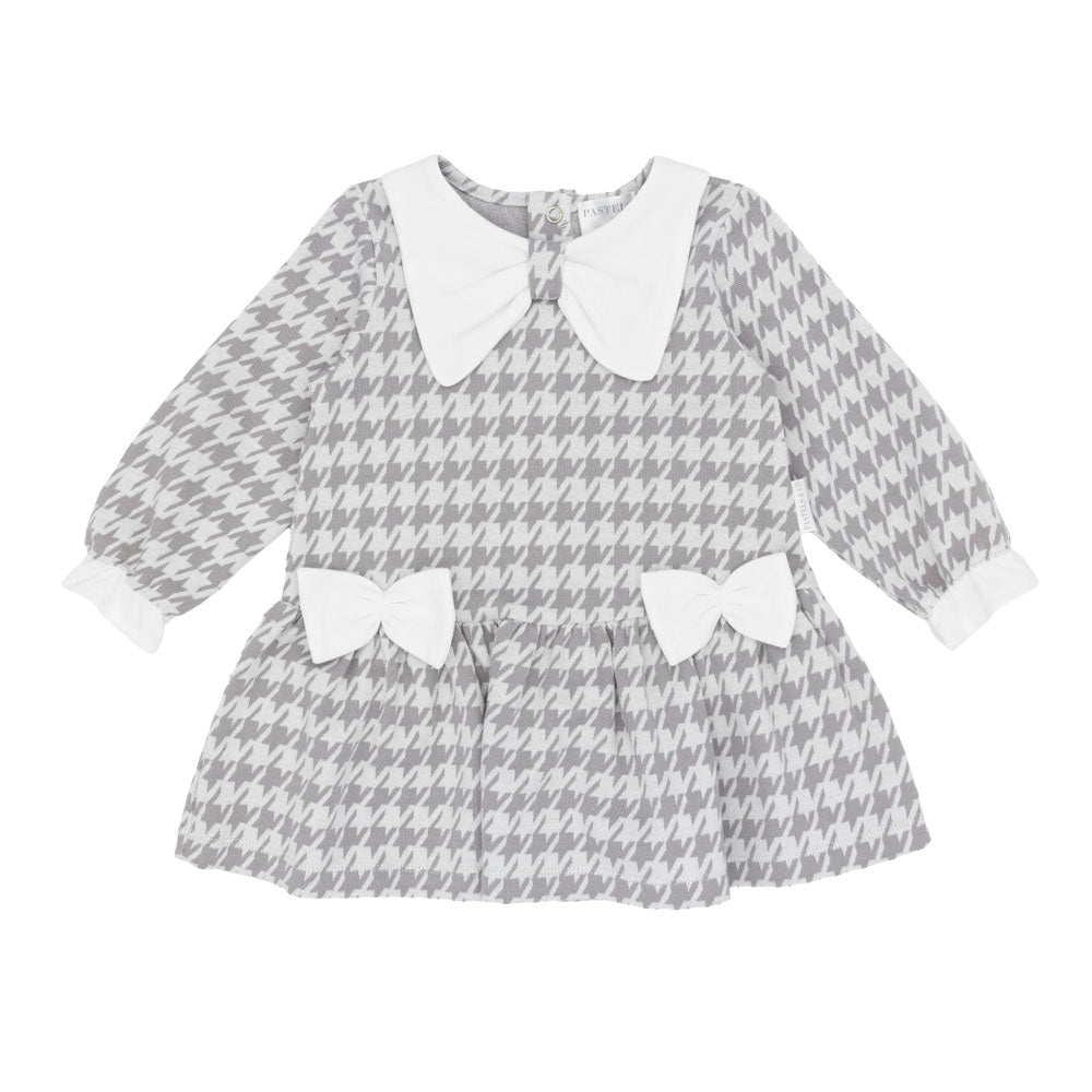 Pastels & Co Girls Ella Bow Check Dress Charcoal PA-20-02H – front view