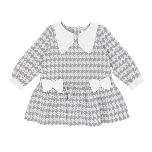Pastels & Co Girls Ella Bow Check Dress Charcoal PA-20-02H – front view