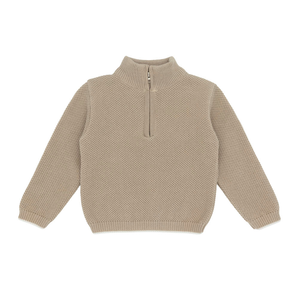 Pastels & Co Boys Ellis Knit Quarter Zip Beige PA-313K – front view