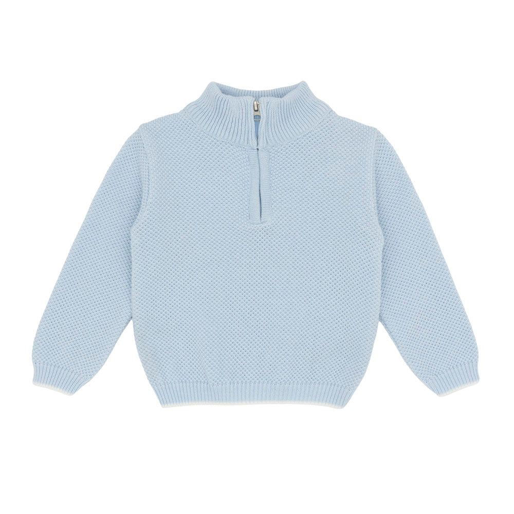 Pastels & Co Boys Ellis Knit Quarter Zip Blue PA-313K – front view