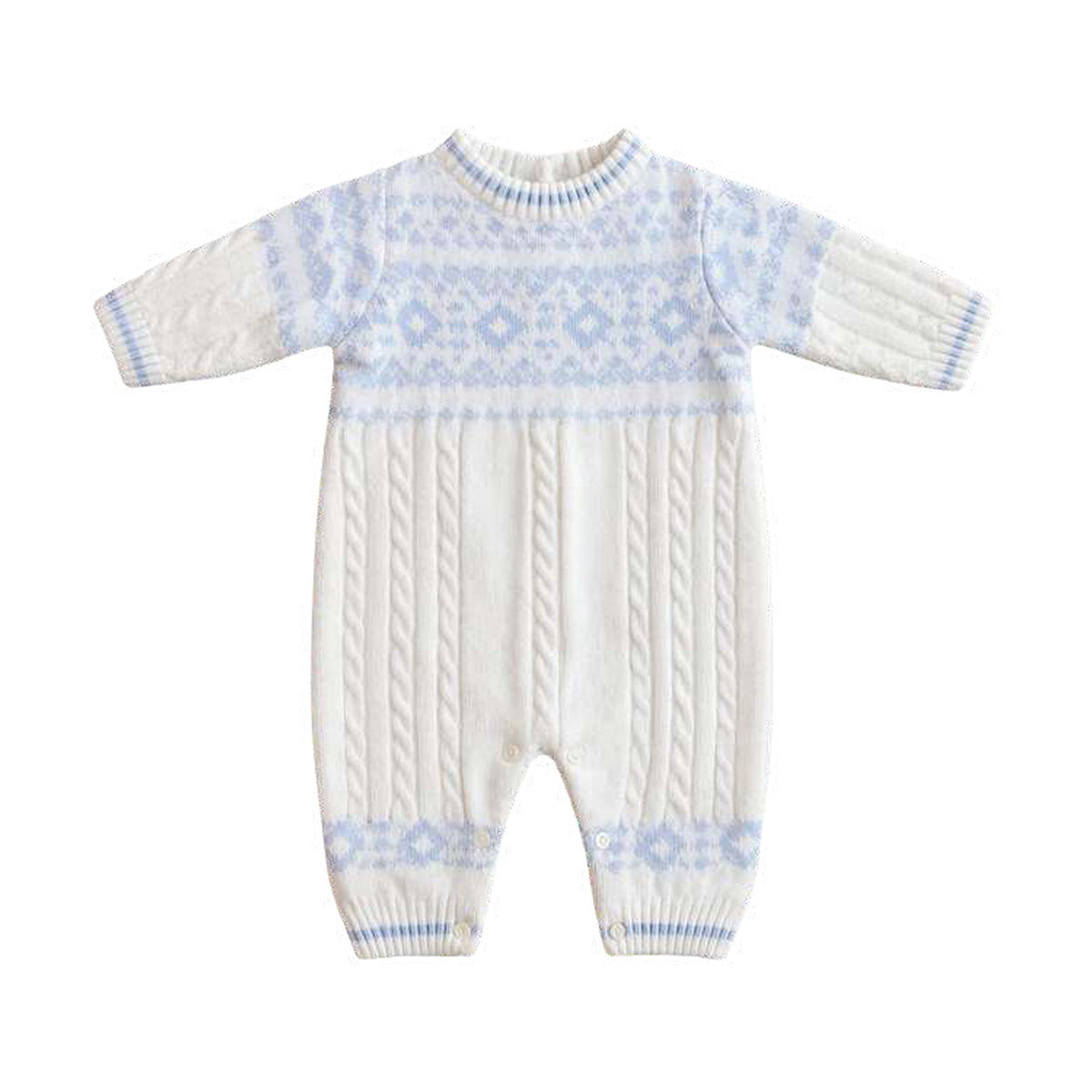 Sarah Louise Boys Winter Knitted Ivory/Blue All In One Romper 008268 - front