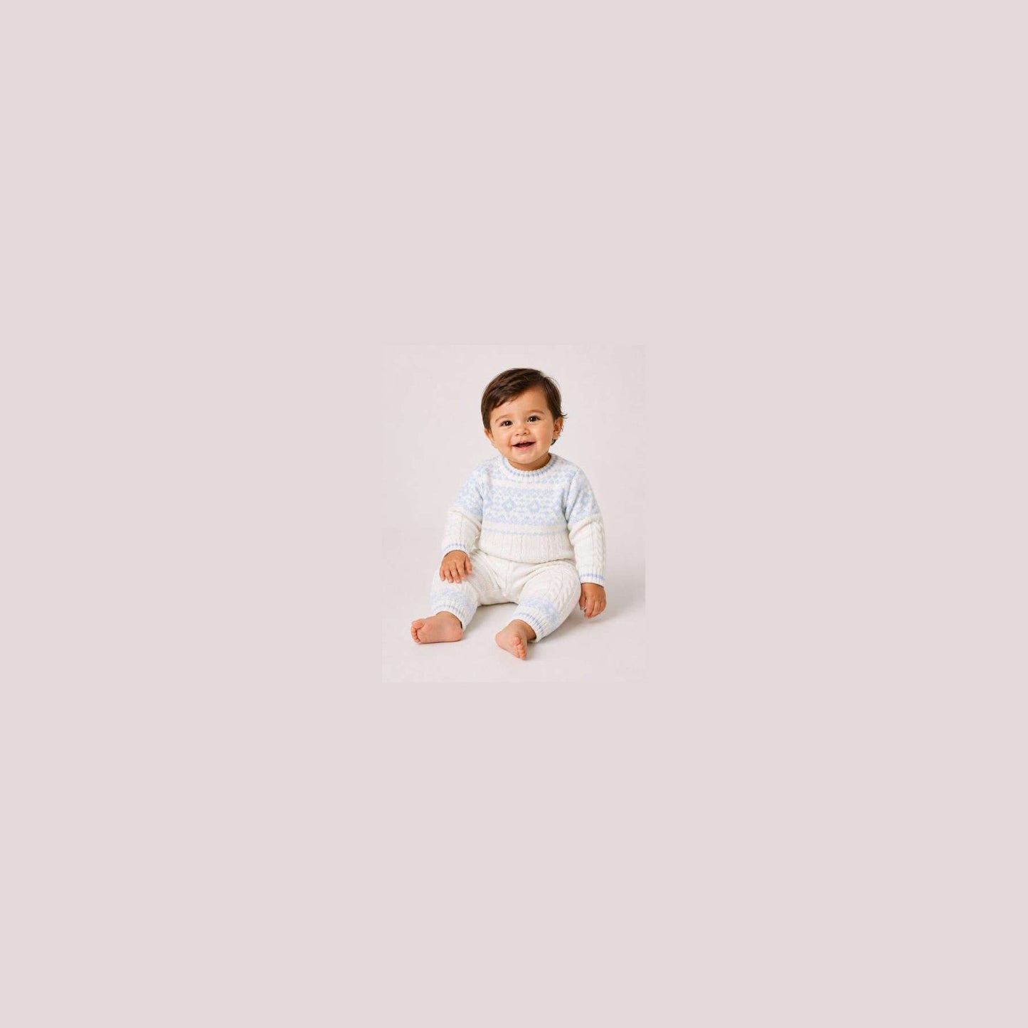 Sarah Louise Boys Winter Knitted Ivory/Blue Two Piece Jumper and Trouser Set 008270 - model