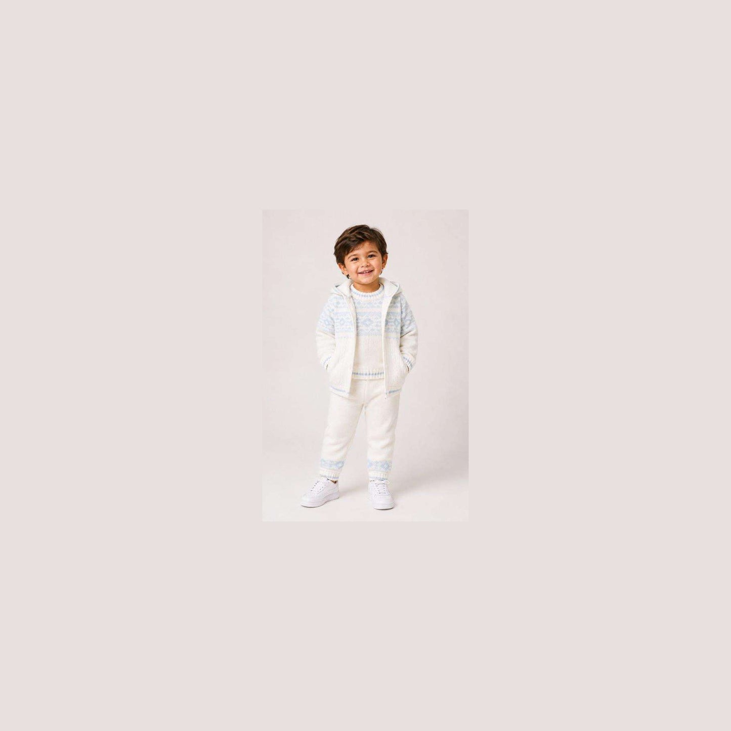 Sarah Louise Boys Winter Knitted Ivory/Blue Two Piece Jumper and Trouser Set 008270 - model 2