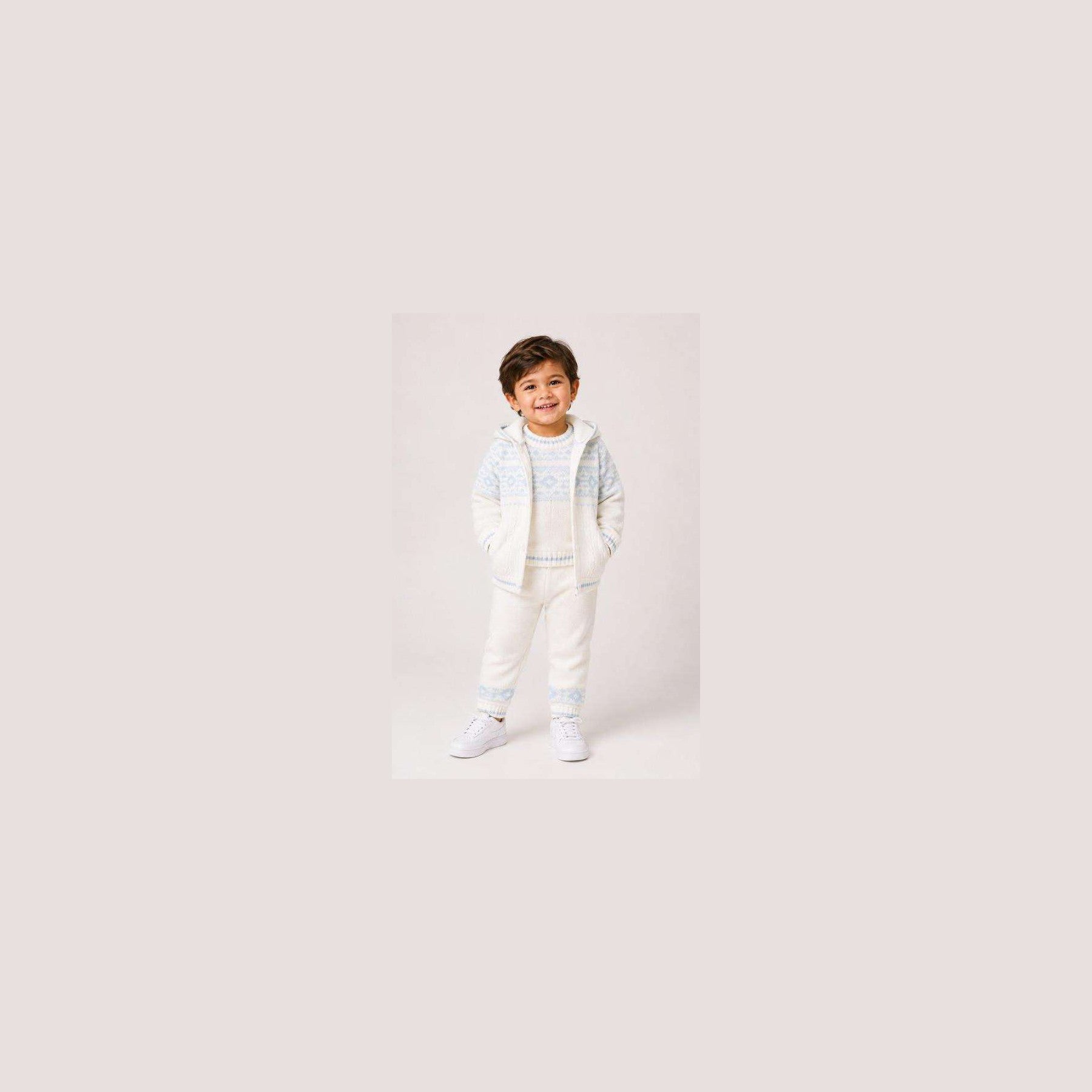 Sarah Louise Boys Winter Knitted Ivory/Blue Two Piece Jumper and Trouser Set 008270 - model 2