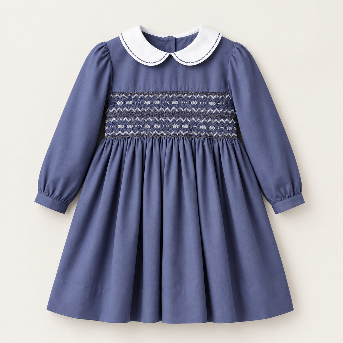 Sarah Louise Girls Navy/Beige/Brown Hand Smocked Winter Dress 013985 - product image