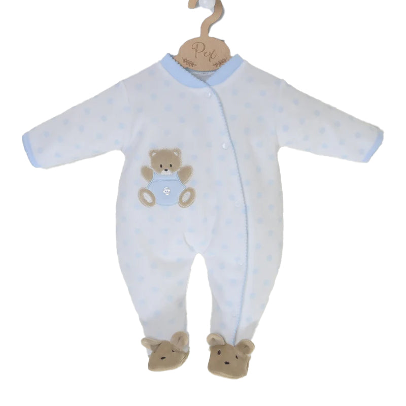 Pex White/Blue Teddy Spot Sleepsuit