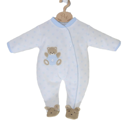 Pex White/Blue Teddy Spot Sleepsuit